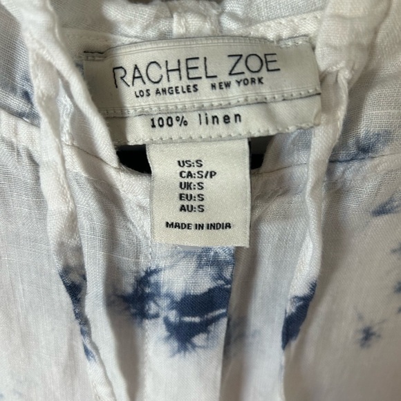 Rachel Zoe Linen Tie Dye Oversized Button Down Hooded Top Size Small Blue EUC - Picture 4 of 7